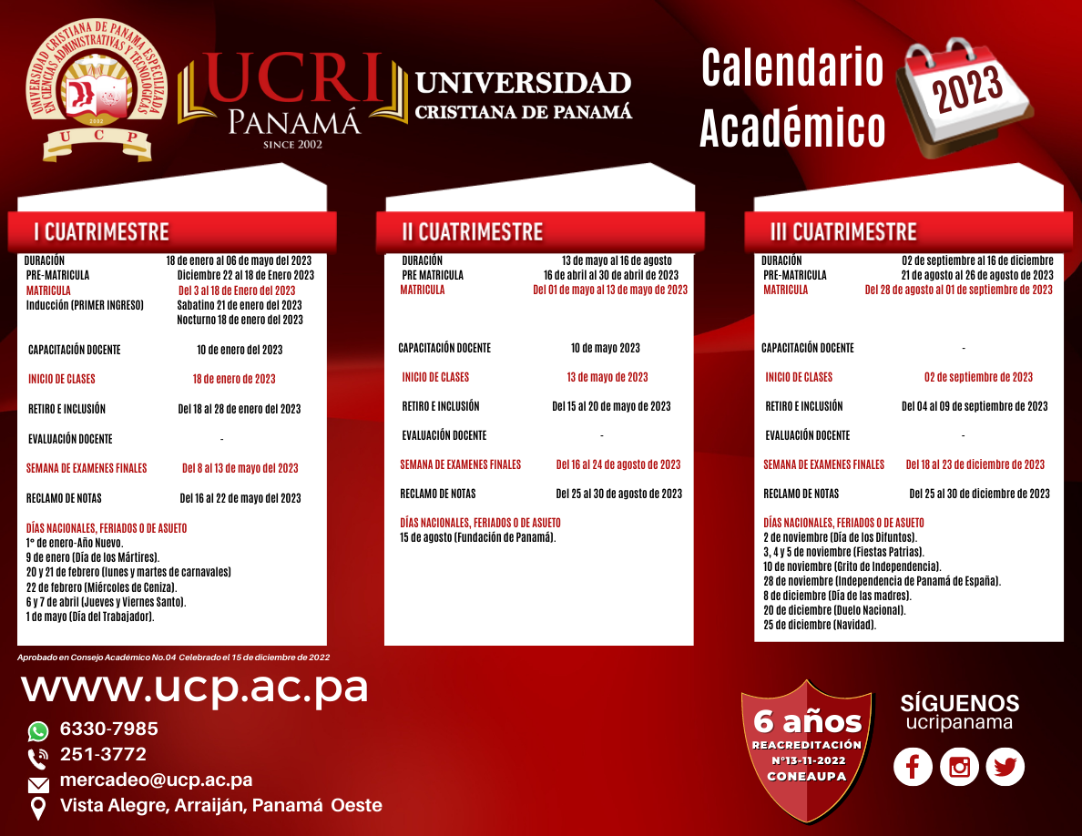 Calendario académico 2023-UCP